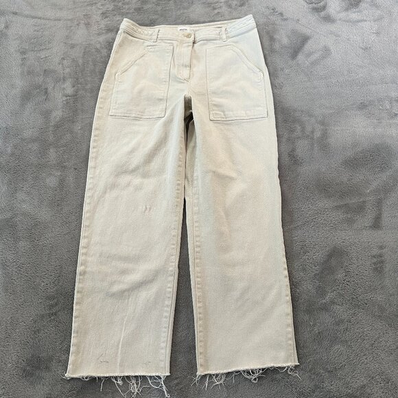 Wilfred Free High Rise Patch Pocket Wide Leg Jeans Cream 10 Women's - Picture 1 of 11